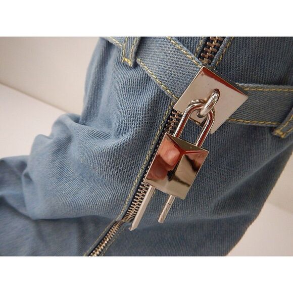 Yolkomo Women's Fold Over Knee High Denim Boots with Zipper Lock, Size 9.5 - Picture 4 of 7